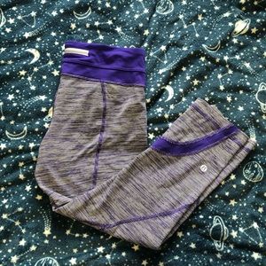 Lululemon purple striped leggings 3/4 length